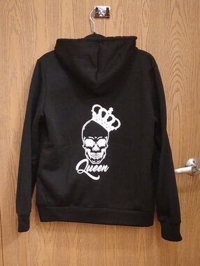 Fancyqube Queen Skull With Crown Black Hoodie Sweatshirt